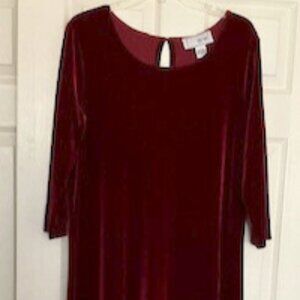 Joan Vass Velvet Red Wine Stretch Maxi 3/4 Sleeve Dress, Size 2 (12-14).